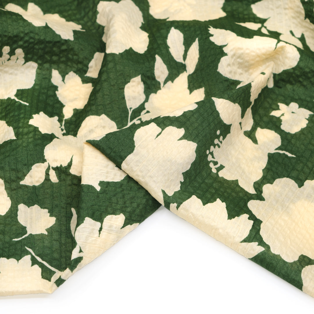 Shadow Blossom Crinkle Cotton - Forest/Cream | Blackbird Fabrics