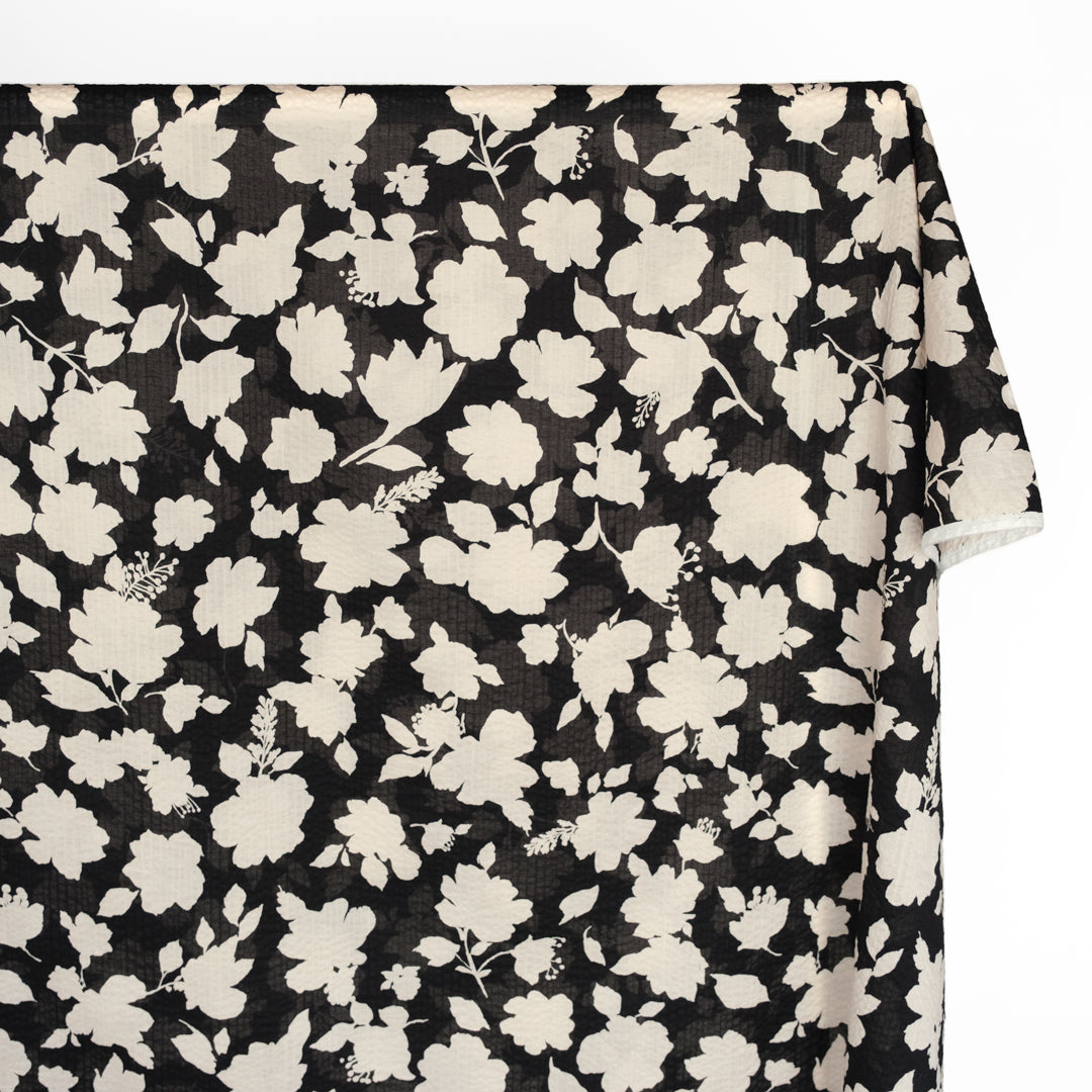 Shadow Blossom Crinkle Cotton - Black/Ivory | Blackbird Fabrics