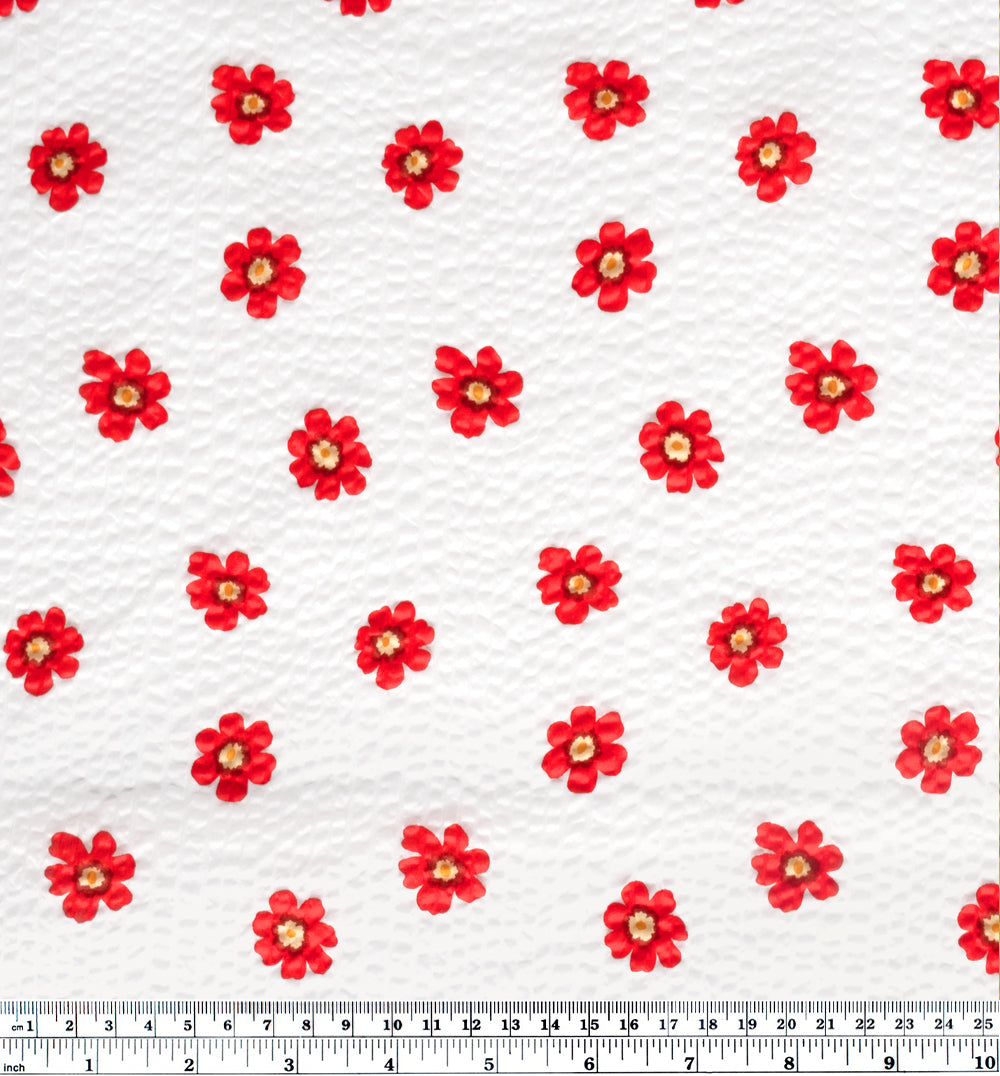 Bloom Print Japanese Crinkle Cotton - White/Crimson | Blackbird Fabrics