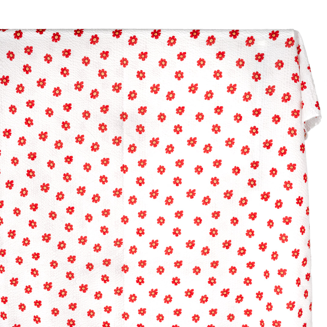 Bloom Print Japanese Crinkle Cotton - White/Crimson | Blackbird Fabrics