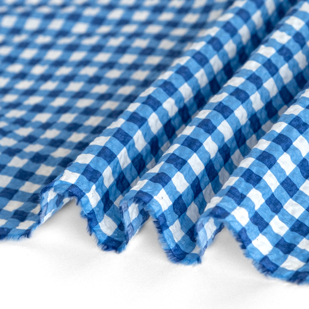 Gingham Crinkle Cotton - Blue/Ivory | Blackbird Fabrics