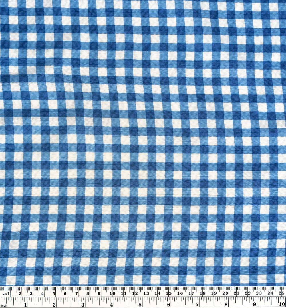 Gingham Crinkle Cotton - Blue/Ivory | Blackbird Fabrics