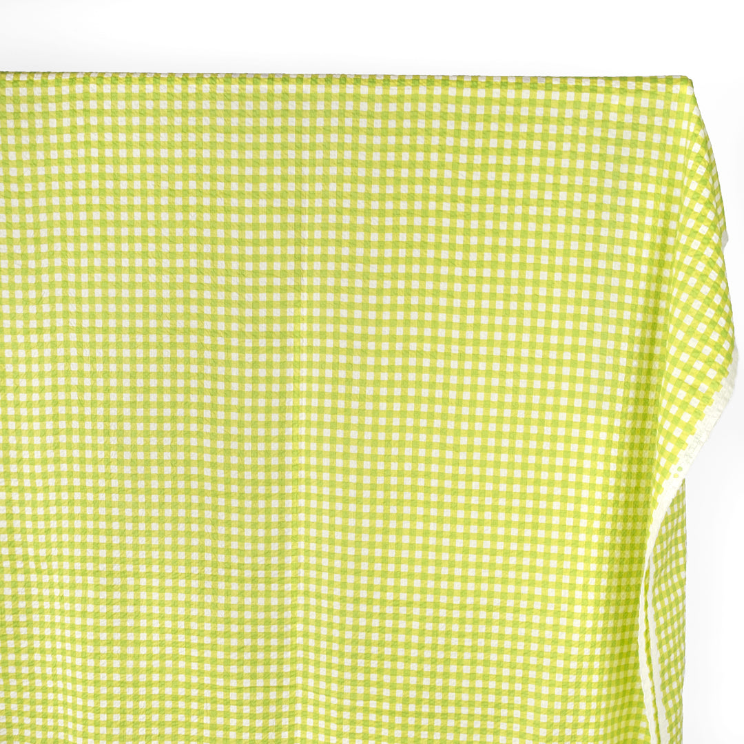 Gingham Crinkle Cotton - Lime/Ivory