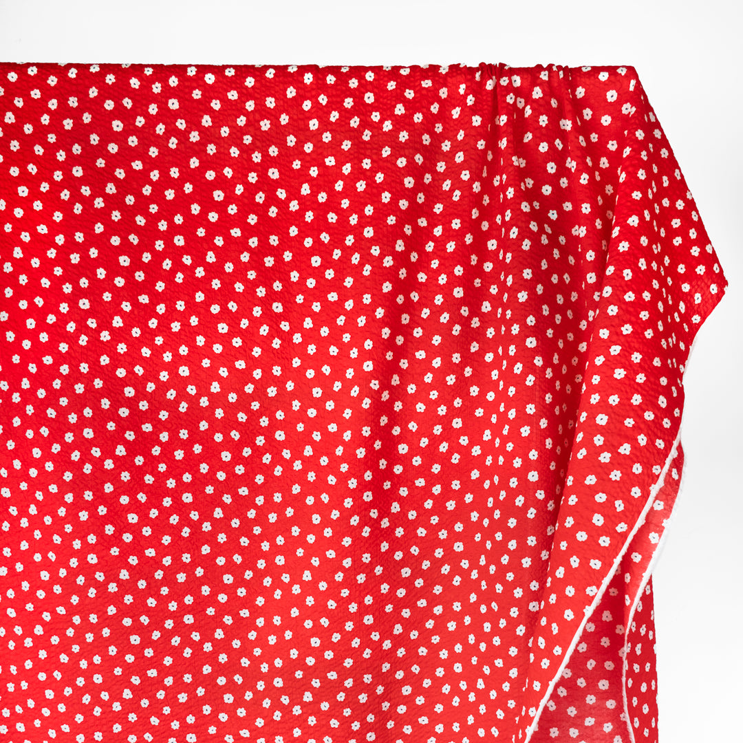 Petite Daisy Crinkle Cotton - Red/White | Blackbird Fabrics