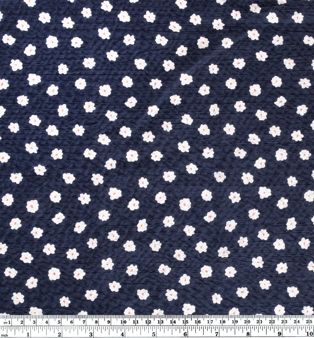 Petite Daisy Crinkle Cotton - Navy/White | Blackbird Fabrics