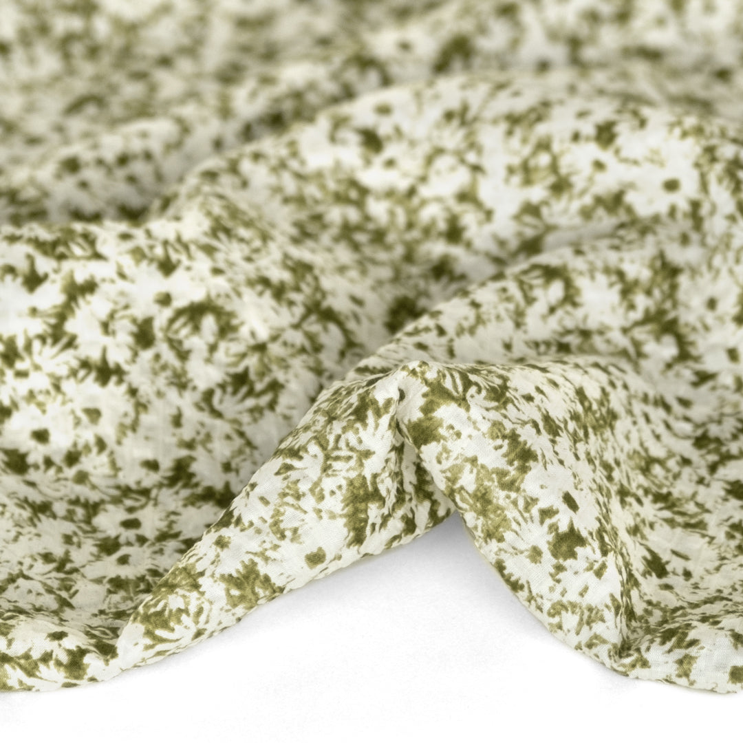 Meadow Crinkle Cotton - Olive/Ecru | Blackbird Fabrics