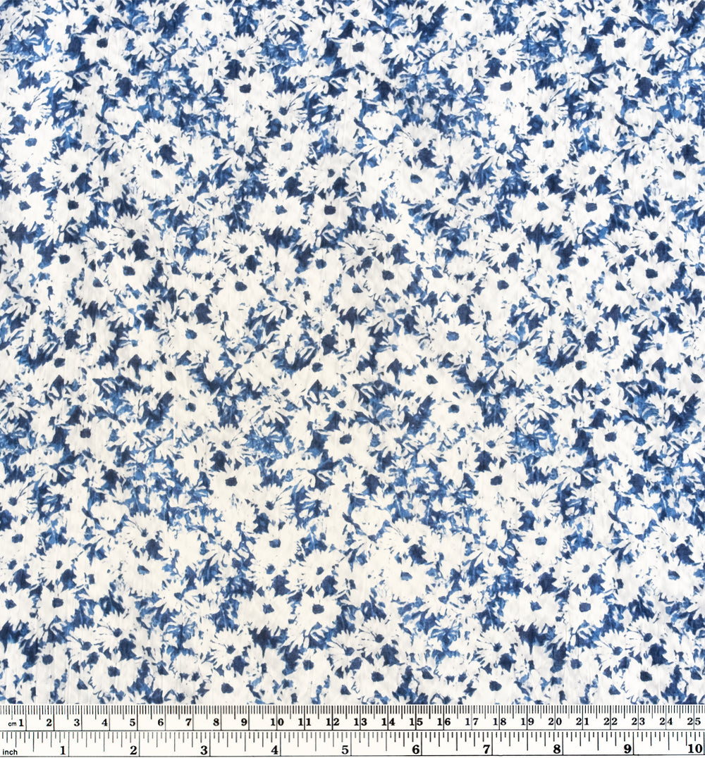 Meadow Crinkle Cotton - Sapphire/White | Blackbird Fabrics