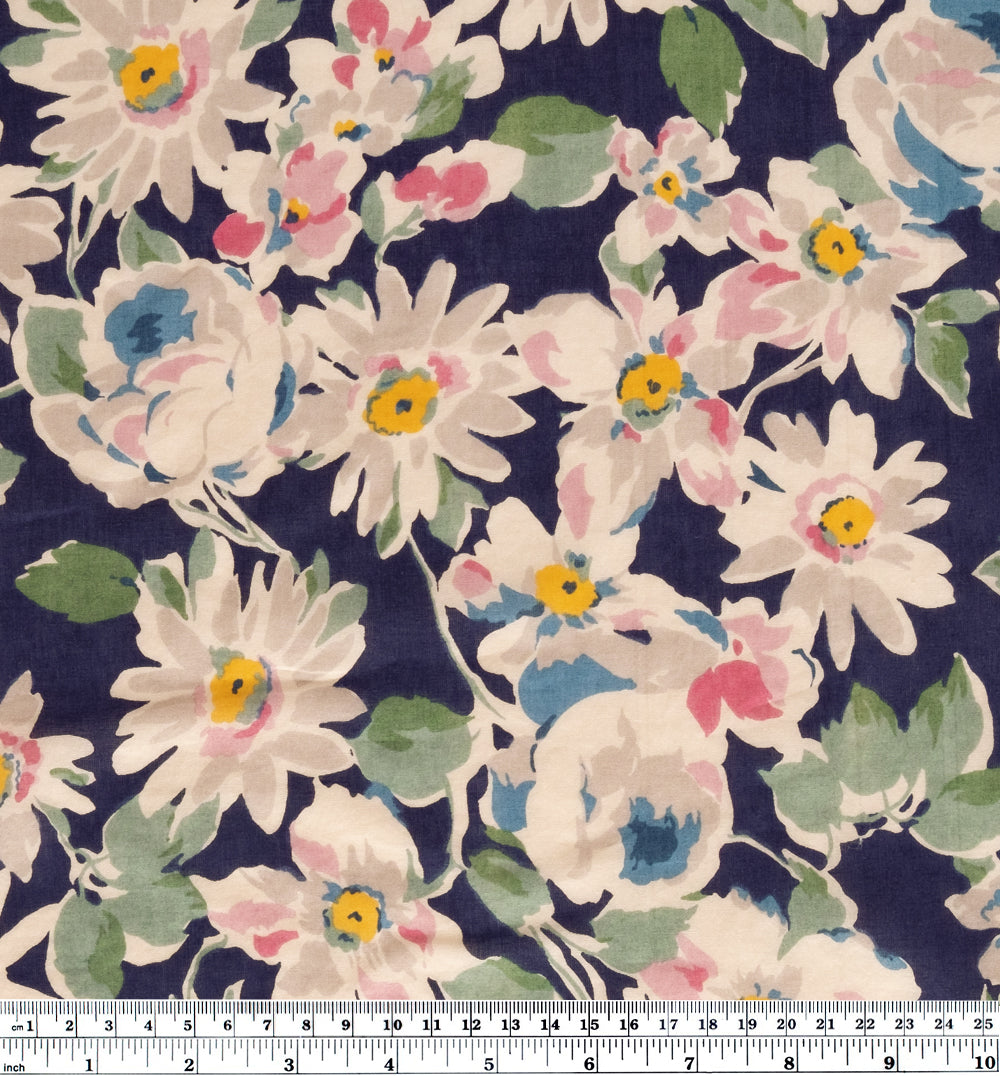 Watercolour Floral Print Cotton Voile - Navy/Sage | Blackbird Fabrics