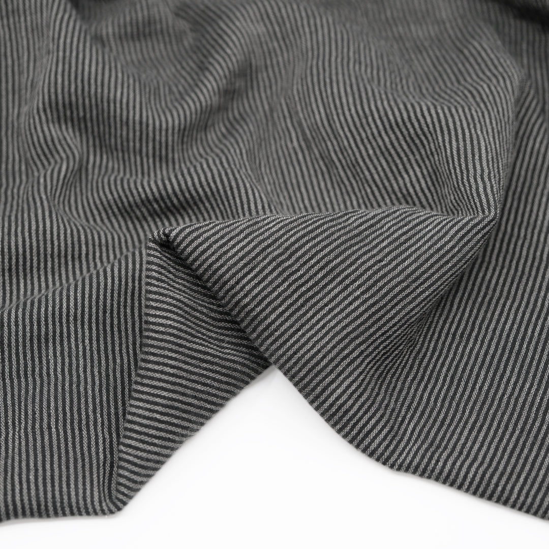 Fine Striped Organic Cotton Double Gauze - Charcoal | Blackbird Fabrics