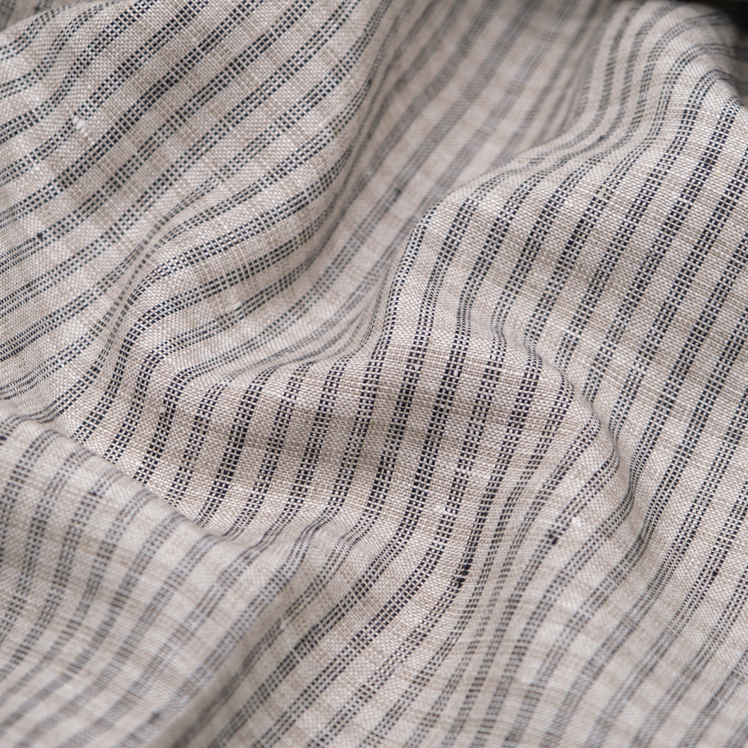 Triple Stripe Yarn Dyed Linen - Stone | Blackbird Fabrics