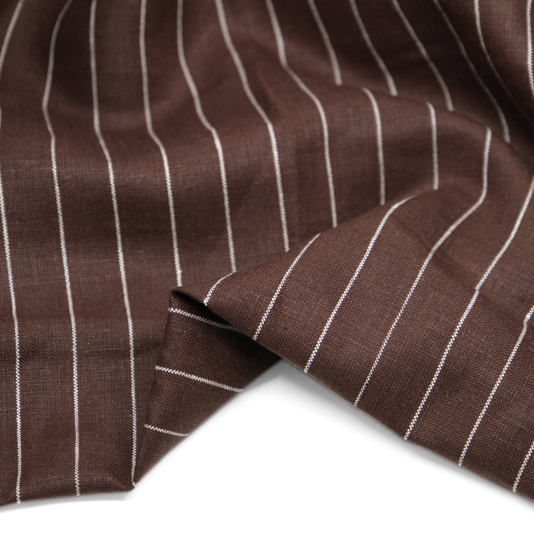 Chalk Stripe Yarn Dyed Linen - Chocolate | Blackbird Fabrics