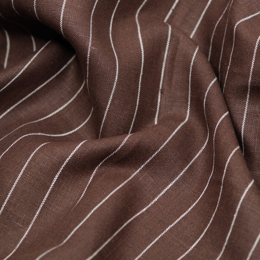 Chalk Stripe Yarn Dyed Linen - Chocolate | Blackbird Fabrics