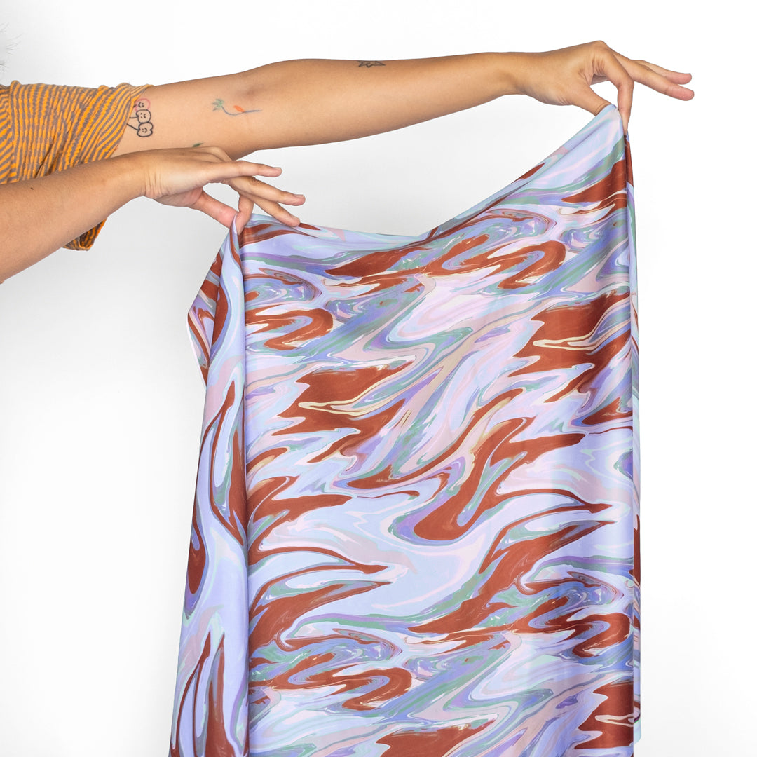 Marble Swirl Recycled Poly Swim Tricot - Spice/Multi | Blackbird Fabrics