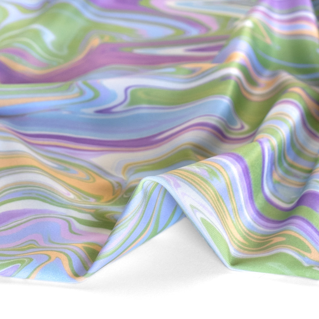 Marble Swirl Recycled Poly Swim Tricot - Lavender/Multi | Blackbird Fabrics