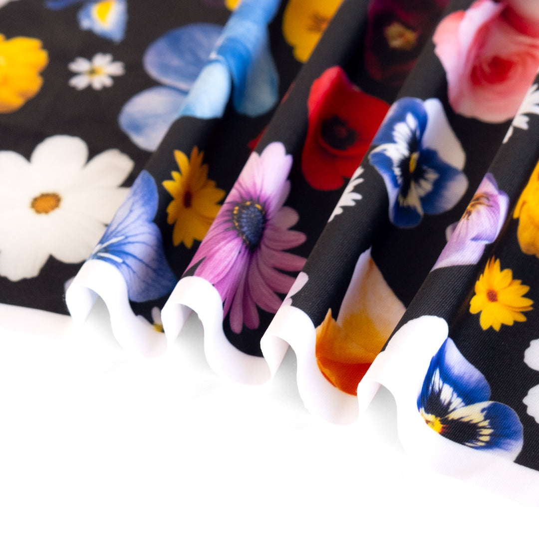 Pressed Flowers Recycled Poly Swim Tricot - Black/Multi | Blackbird Fabrics