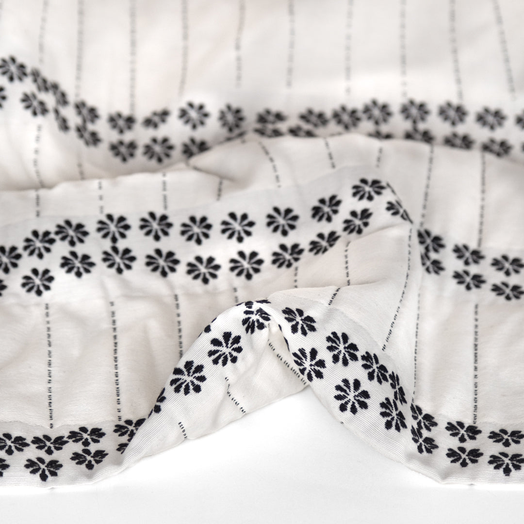 Floral Stripe Cotton Blend Jacquard - Black/White