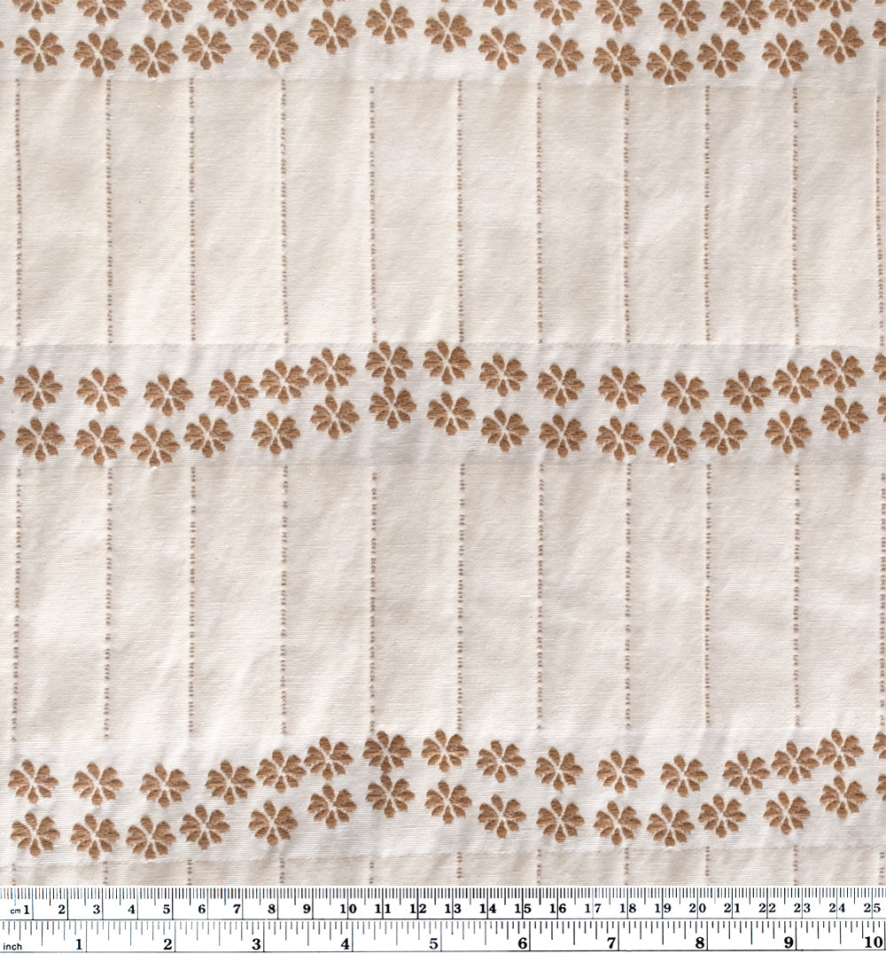 Floral Stripe Cotton Blend Jacquard - Fawn/White