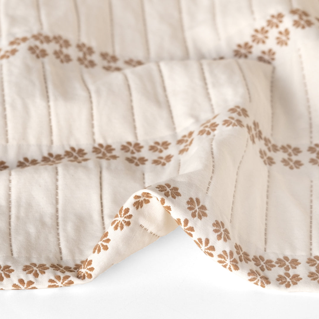 Floral Stripe Cotton Blend Jacquard - Fawn/White