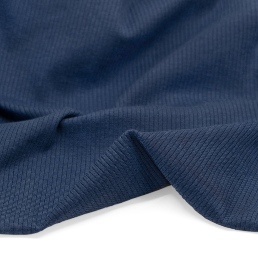 Unwind Bamboo Cotton Rib Knit - Heathered Ocean | Blackbird Fabrics