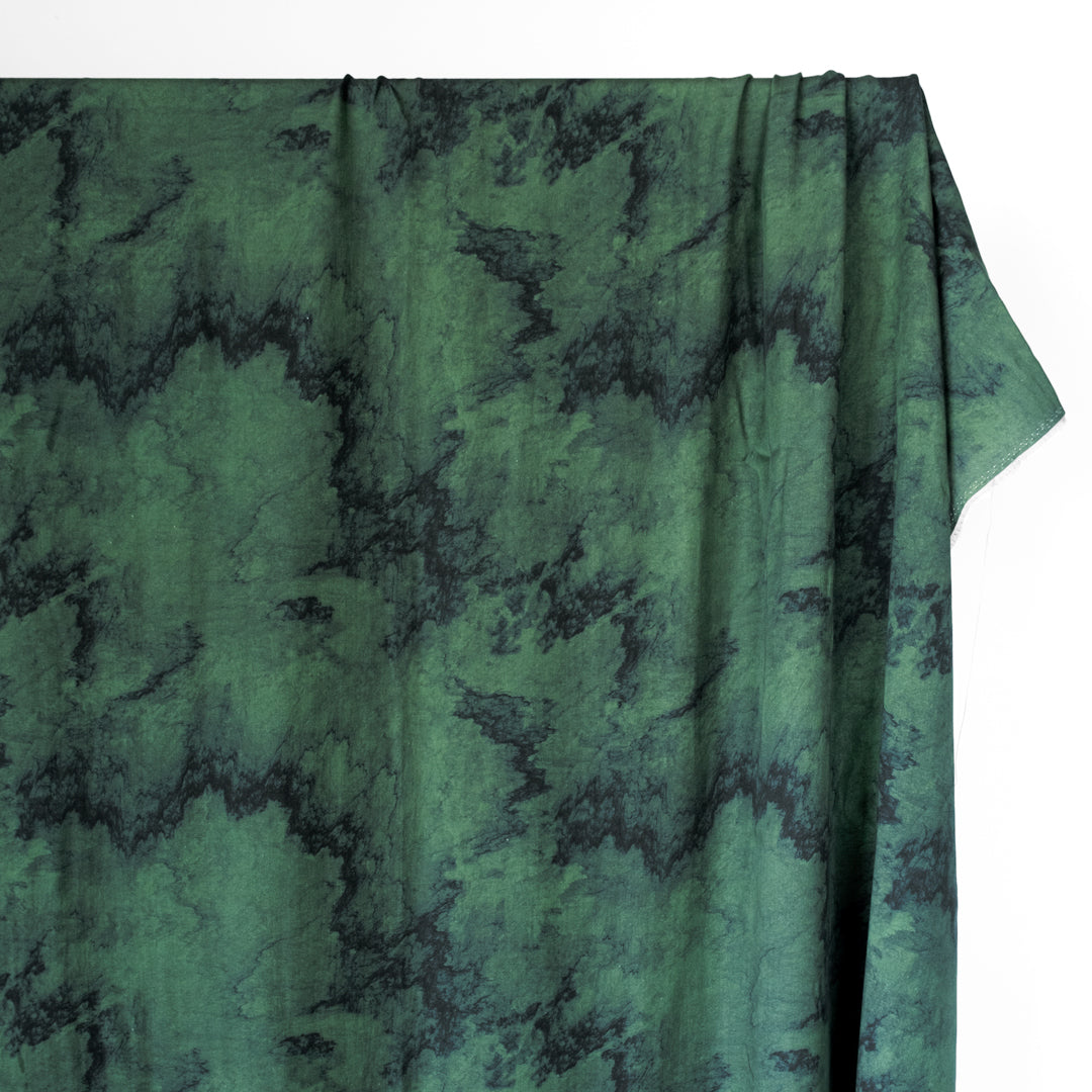 Smoky Marble TENCEL™ Lyocell Twill - Deep Green/Black | Blackbird Fabrics