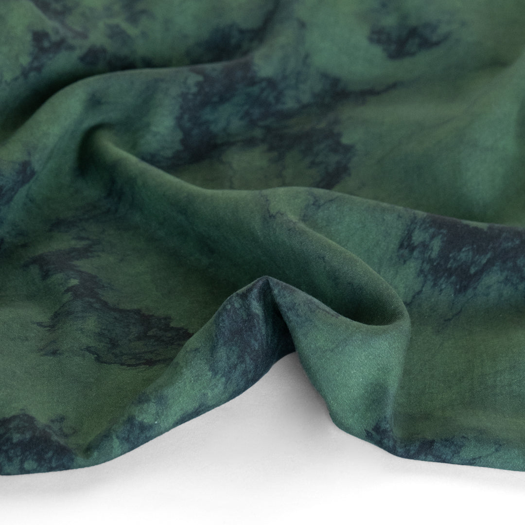 Smoky Marble TENCEL™ Lyocell Twill - Deep Green/Black | Blackbird Fabrics
