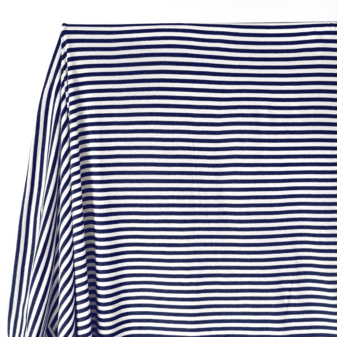 Striped Organic Cotton Jersey - Navy/Ivory | Blackbird Fabrics