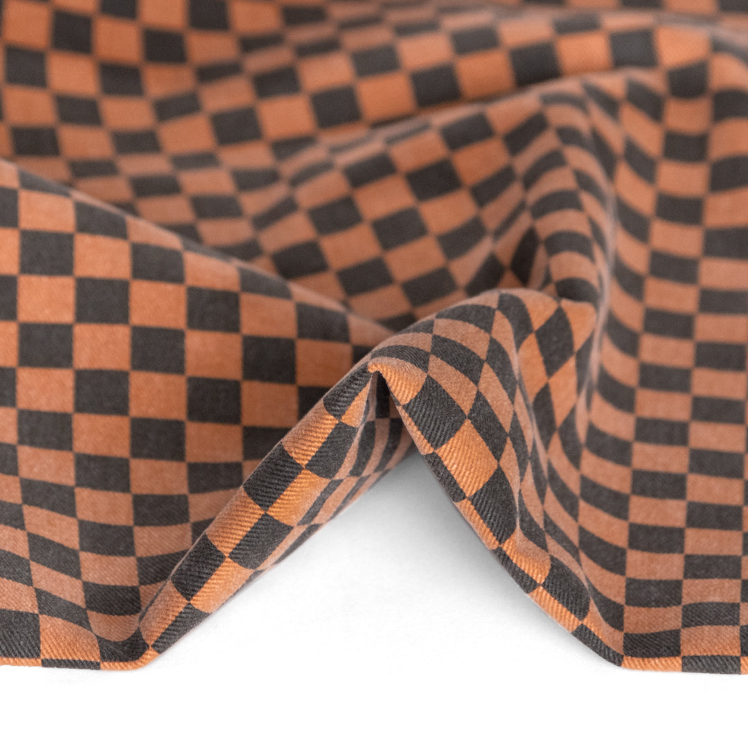 9.5oz Checkerboard Bull Denim - Brick/Vintage Black | Blackbird Fabrics