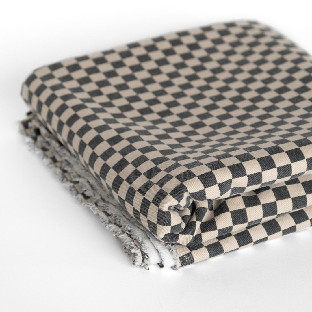 9.5oz Checkerboard Bull Denim - Stone/Vintage Black | Blackbird Fabrics