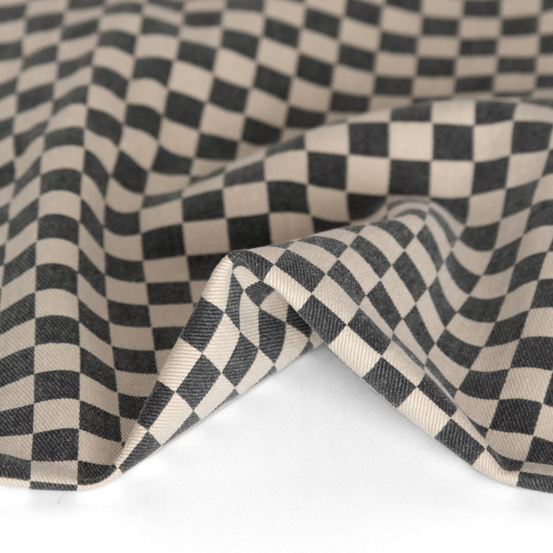 9.5oz Checkerboard Bull Denim - Stone/Vintage Black | Blackbird Fabrics