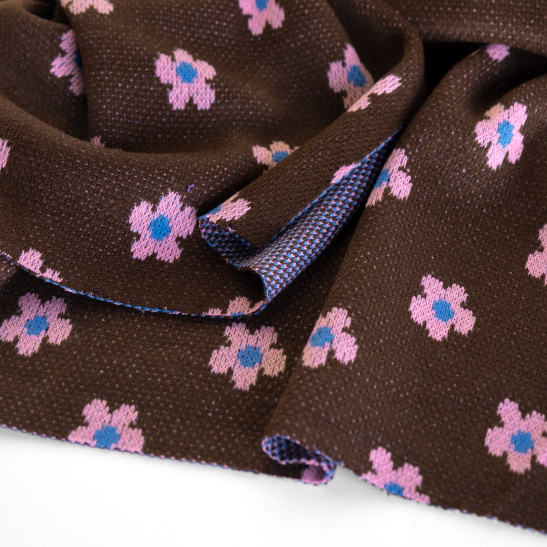 Daisy Jacquard Sweater Knit - Chocolate/Pink | Blackbird Fabrics
