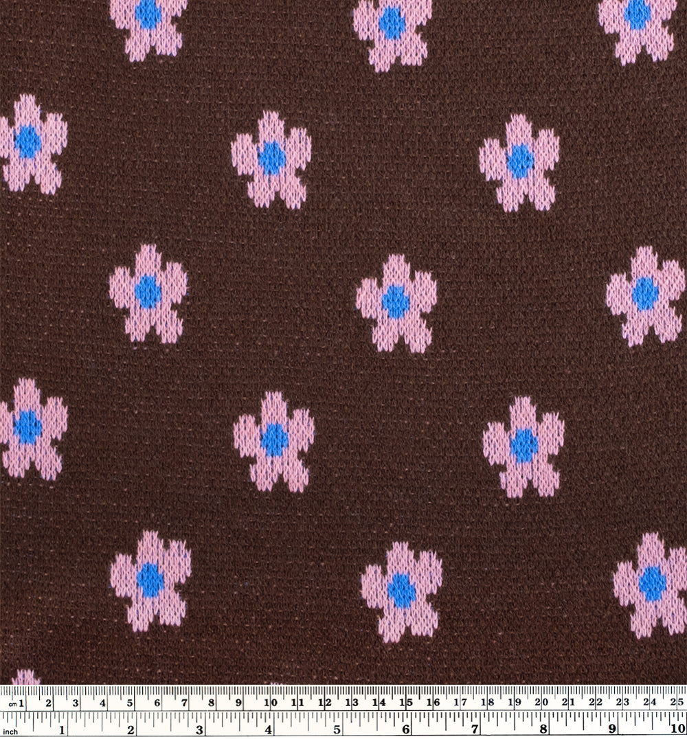 Daisy Jacquard Sweater Knit - Chocolate/Pink | Blackbird Fabrics