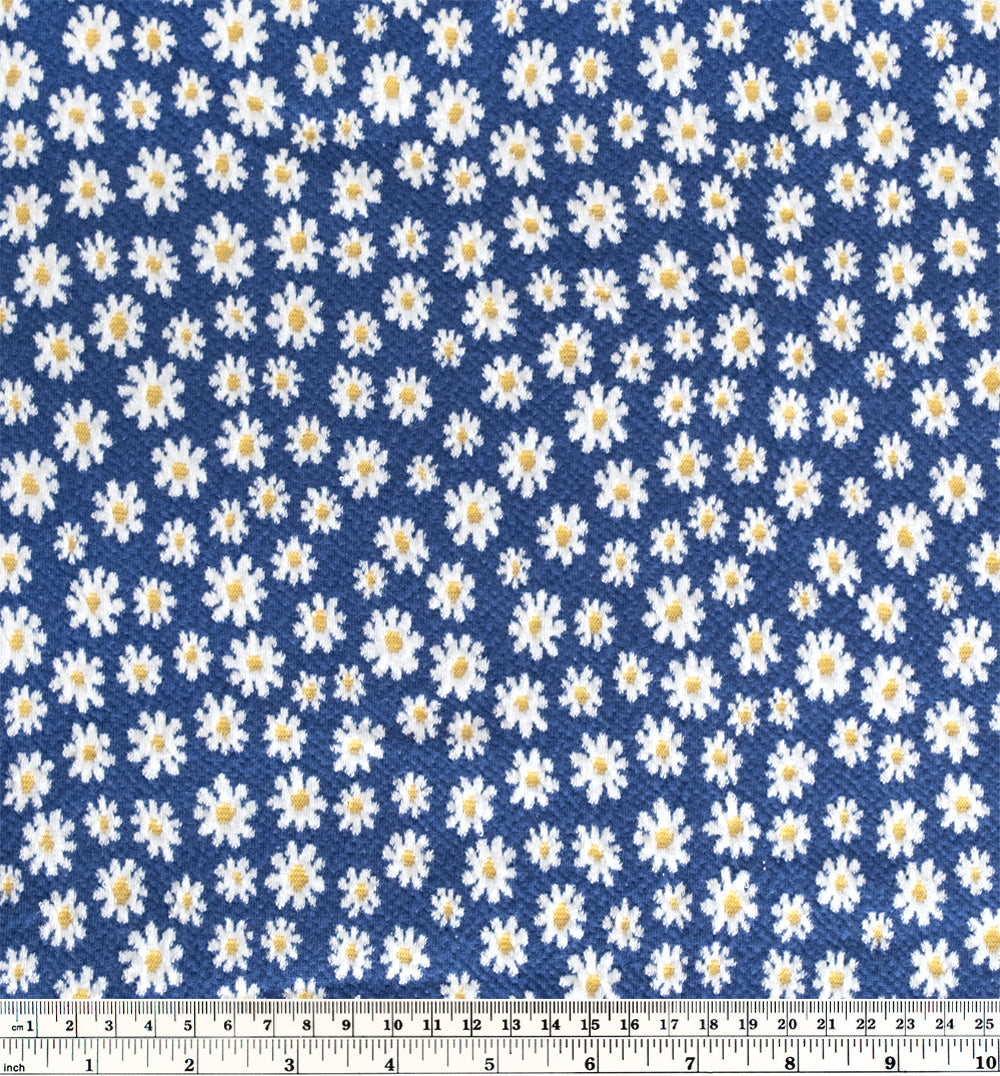 Meadow Daisy Cotton Double Knit - Denim Blue | Blackbird Fabrics