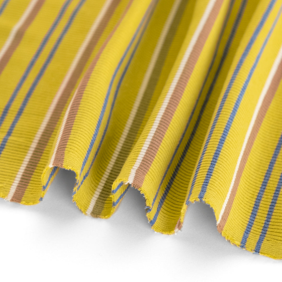Citron Stripe Rib Knit - Chartreuse/Teal | Blackbird Fabrics