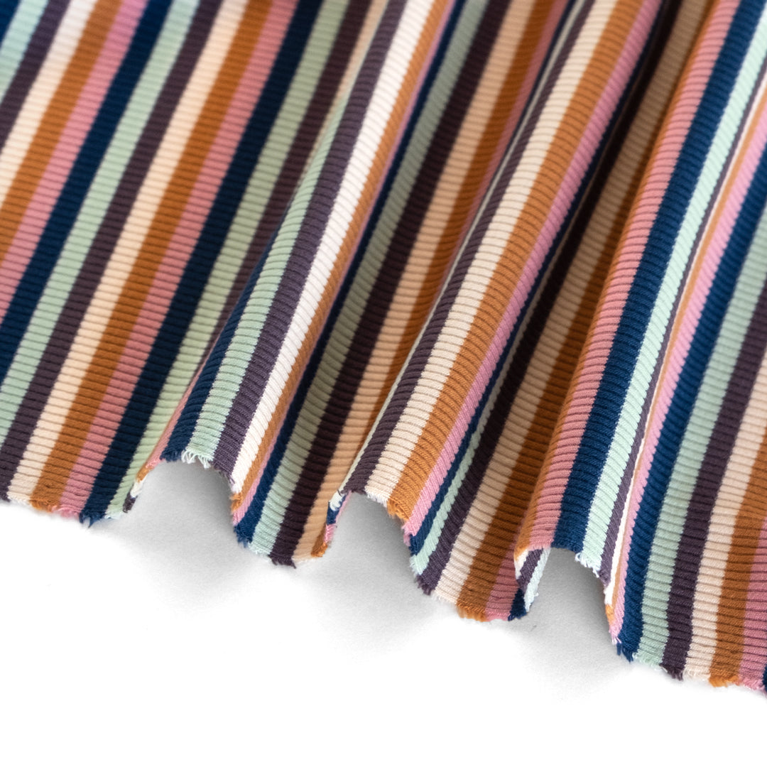 Vintage Stripe Rib Knit - Peacock/Rose/Mint | Blackbird Fabrics