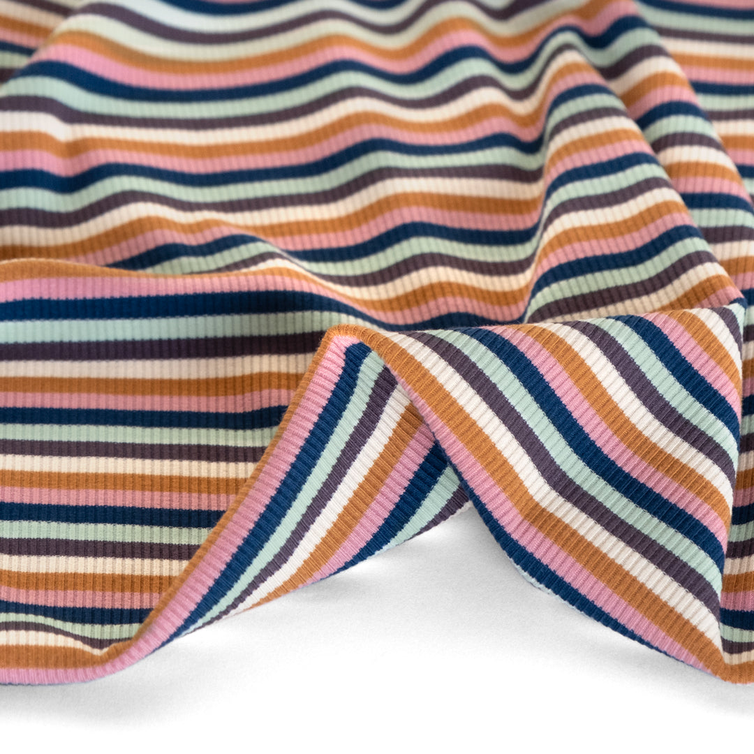 Vintage Stripe Rib Knit - Peacock/Rose/Mint | Blackbird Fabrics