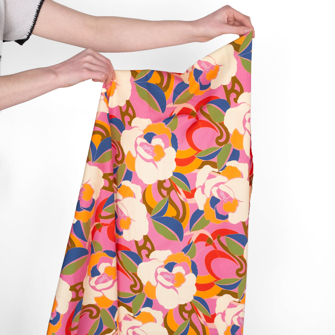 70s Blossom Cotton Lawn - Candy Pink/Multi | Blackbird Fabrics