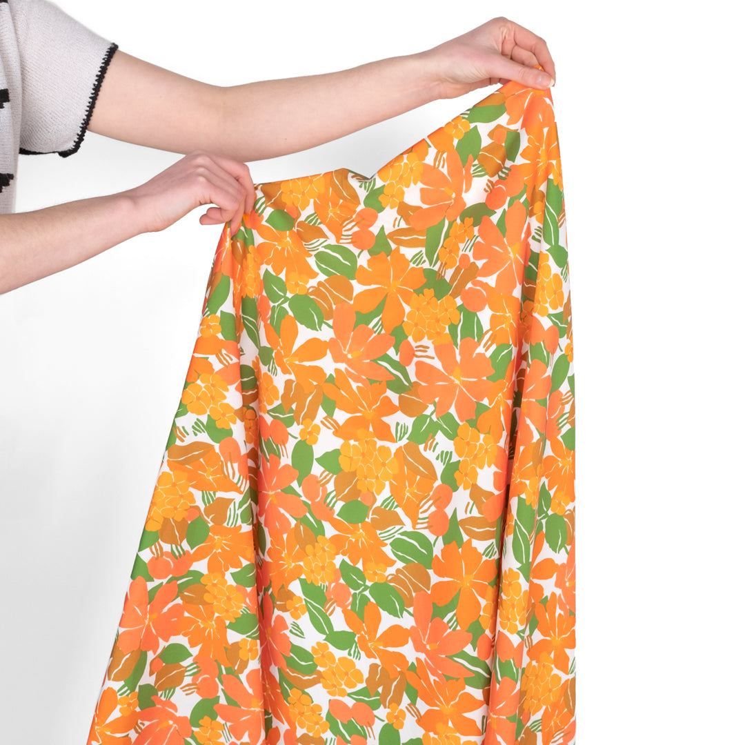 Tangerine Floral Cotton Lawn - Orange/Grass/White | Blackbird Fabrics