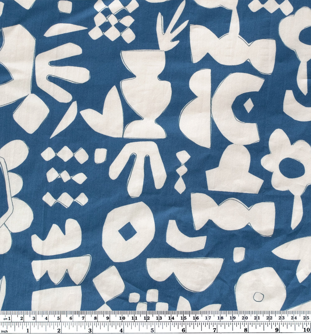 Floral Collage Cotton Lawn - Ocean/White | Blackbird Fabrics