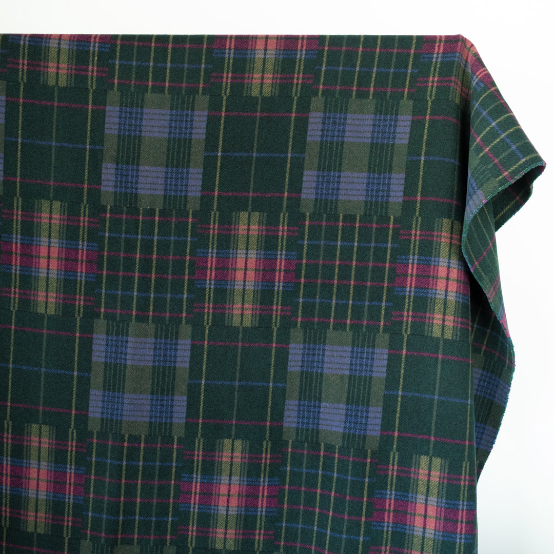 Deadstock Patchwork Plaid Wool Coating - Spruce/Jam/Blue | Blackbird Fabrics