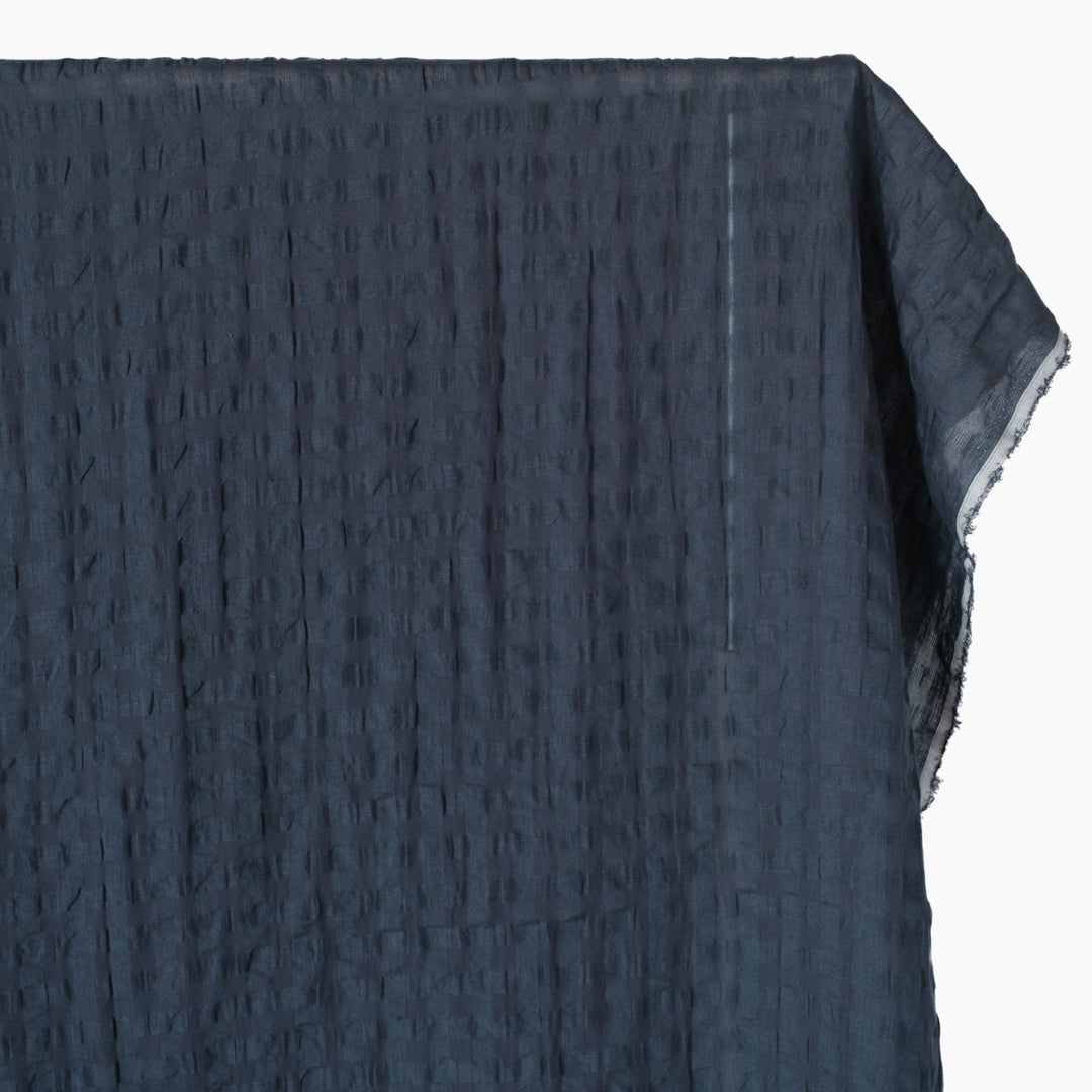 Check Linen Viscose Gauze - Dark Denim | Blackbird Fabrics