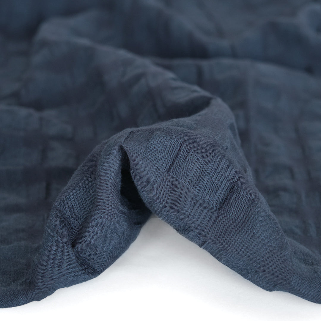 Check Linen Viscose Gauze - Dark Denim | Blackbird Fabrics