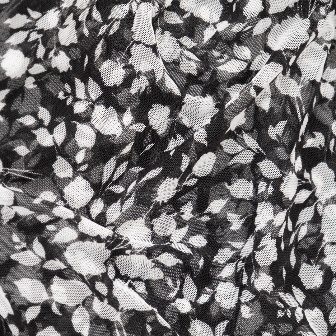 Deadstock Petals Printed Mesh - Black/White | Blackbird Fabrics