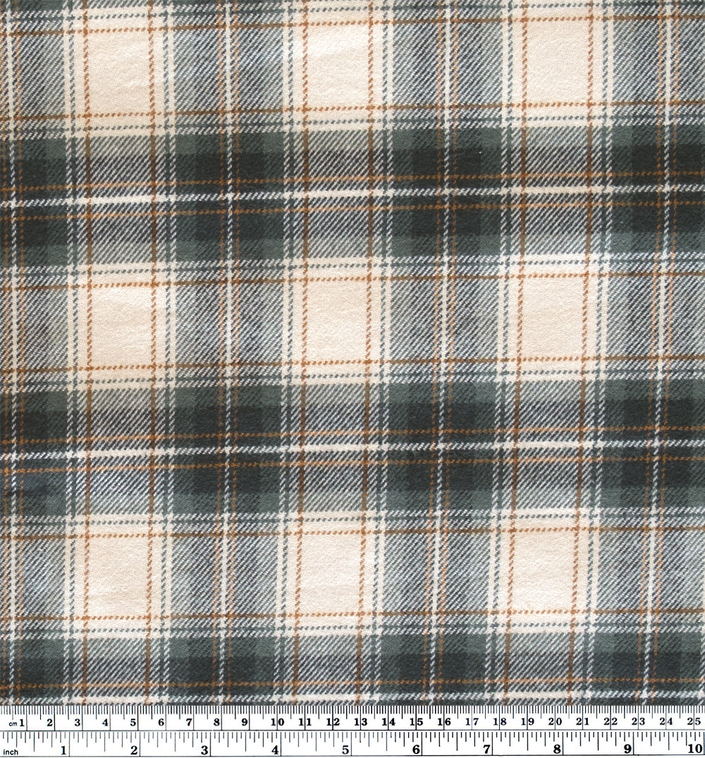 Midweight Plaid Cotton Flannel Twill- Ivory/Sage