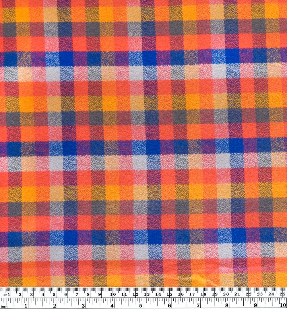 Plaid Cotton Flannel - Cobalt/Orange/Mustard