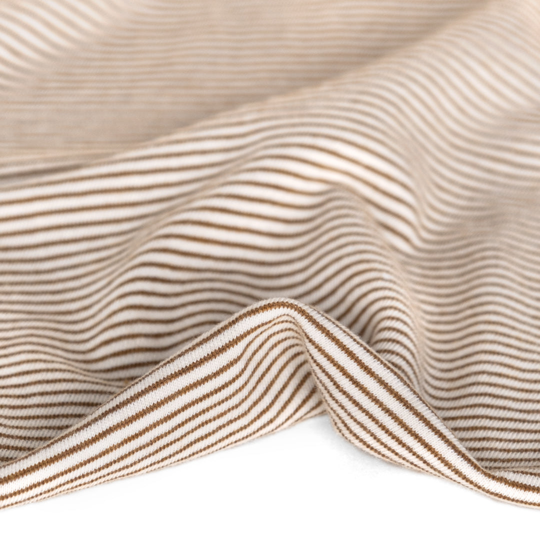 Coffee Stripe French Terry - Natural/Walnut | Blackbird Fabrics