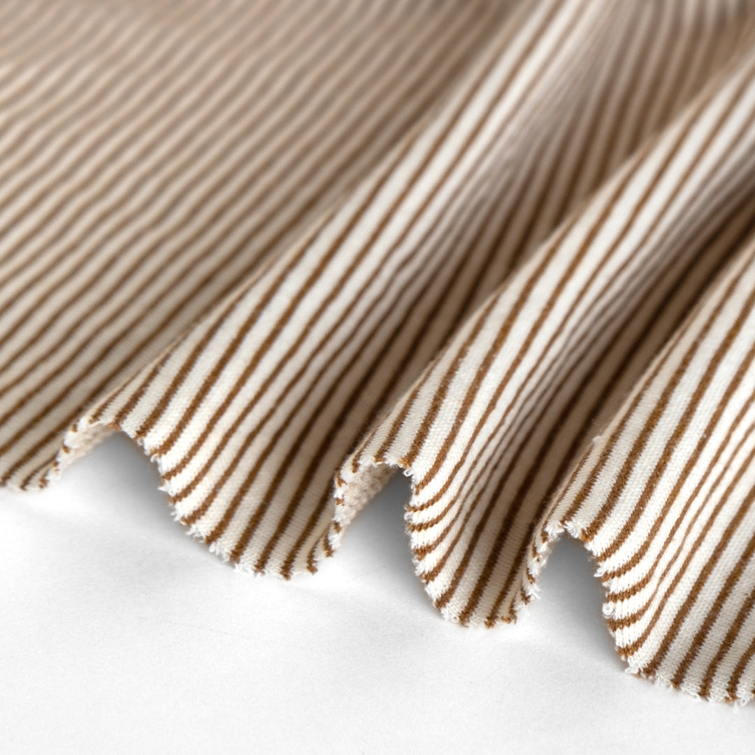 Coffee Stripe French Terry - Natural/Walnut | Blackbird Fabrics
