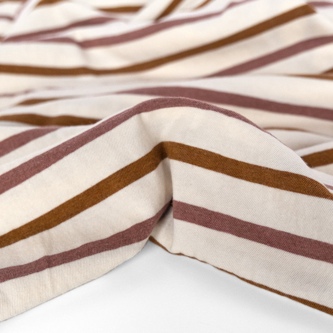 Striped Cotton Jersey - Ivory/Gingerbread/Mauve