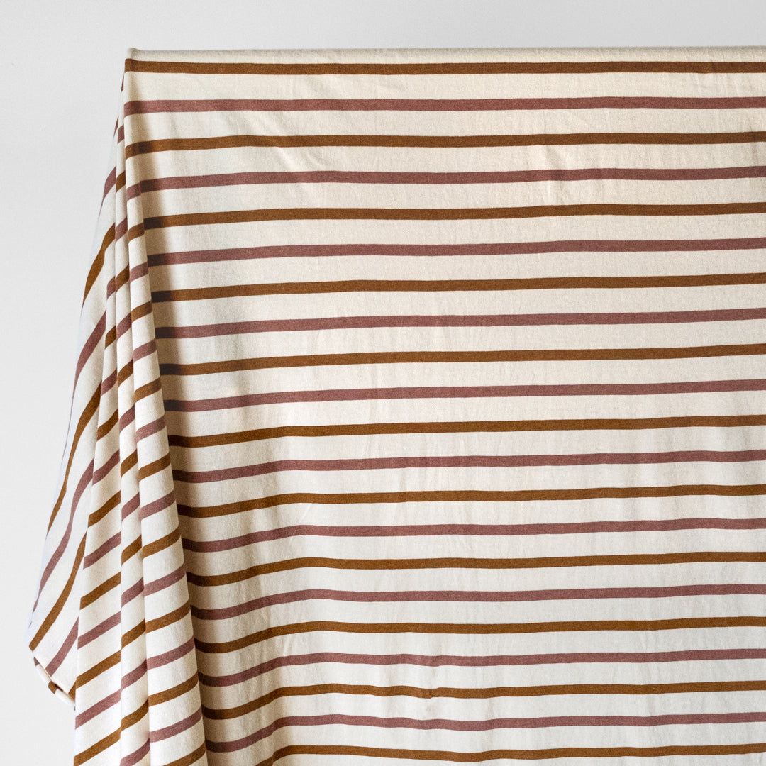 Striped Cotton Jersey - Ivory/Gingerbread/Mauve