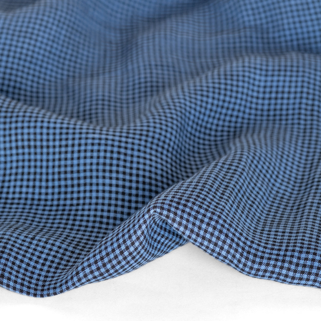 Micro Gingham Yarn Dyed Linen - Sky Blue/Black | Blackbird Fabrics