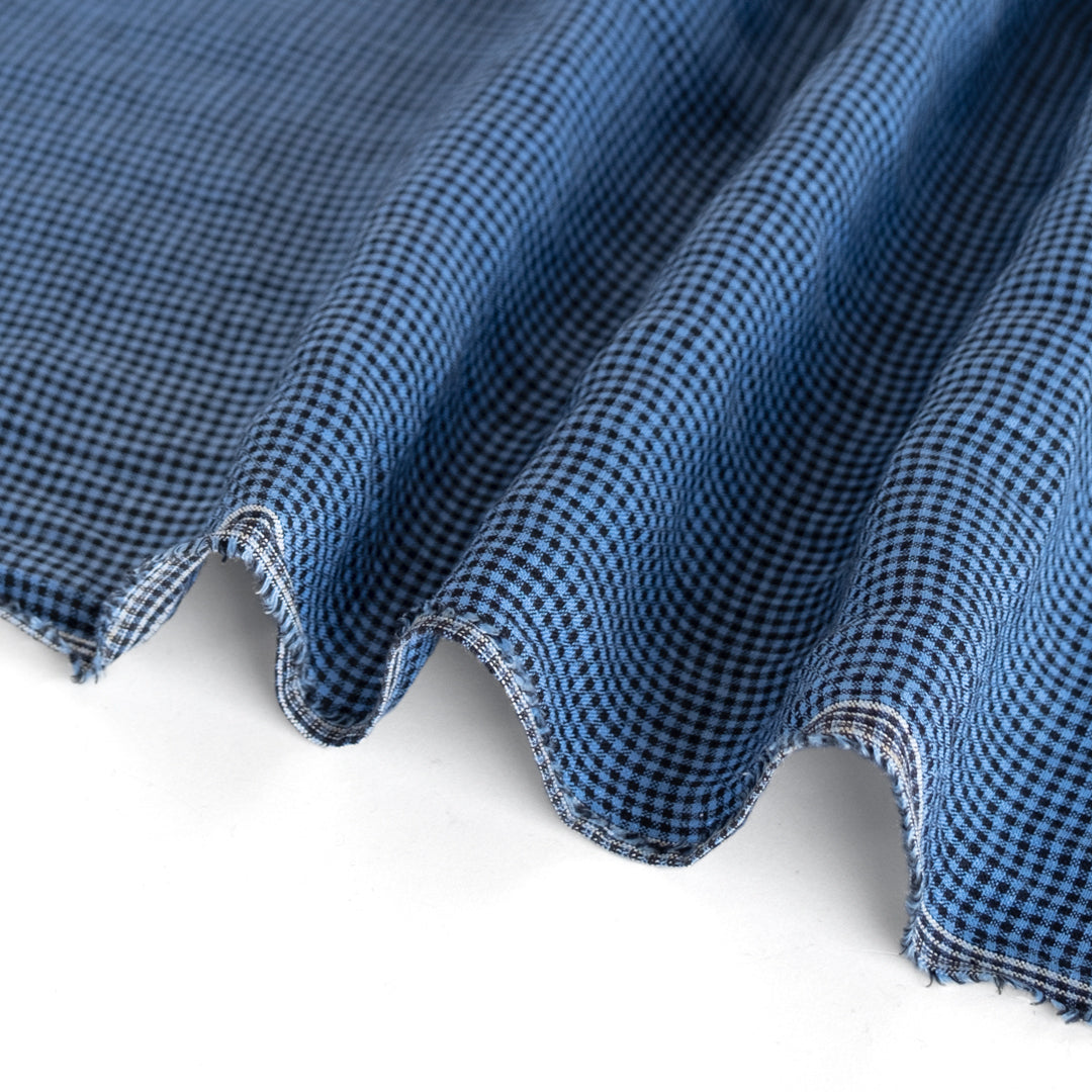 Micro Gingham Yarn Dyed Linen - Sky Blue/Black | Blackbird Fabrics